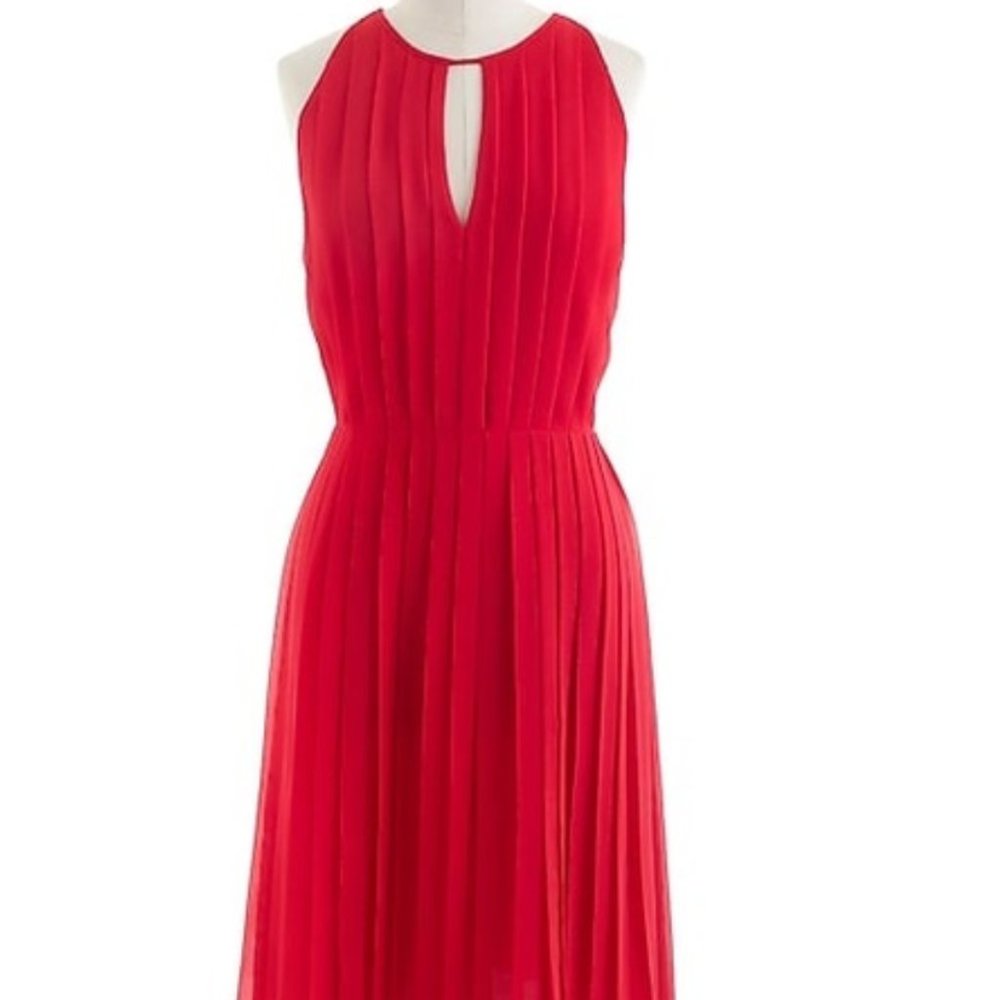 J. Crew Pleated Chiffon Dress in Red